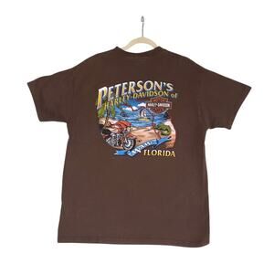 HARLEY-DAVIDSON Miami FL Graphic Tee Sz L Brown Country Biker Y2K Moto Made USA